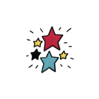 colorida bordado estrelas com brincalhão projeto, apresentando vermelho, azul, amarelo, e Preto estrelas cercado de pequeno linhas, criando dinâmico e alegre padronizar png