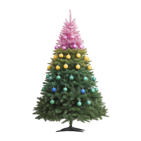 Vibrant Christmas tree adorned with colorful ornaments, featuring gradient from pink at top to green at bottom, creating festive and cheerful atmosphere png
