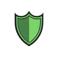 Green shield emblem with black outline, symbolizing protection and security. design features textured appearance, giving it fabric like look, often used in digital graphics or as patch design png