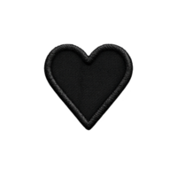 Black heart patch with textured surface and embroidered edges, symbolizing love or fashion. simple design makes it versatile for various creative projects png
