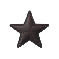 Black leather star shaped patch with detailed stitching, perfect for adding stylish touch to clothing or accessories. design is simple yet elegant, suitable for various fashion applications png