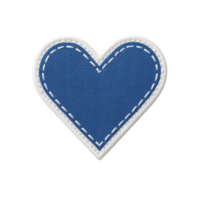 Blue fabric heart patch with white stitching and white border, perfect for adding touch of charm to clothing or accessories. design is simple yet stylish, ideal for DIY projects png