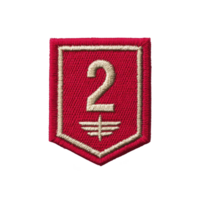 isto mostra vermelho bordado fragmento com número 2 e decorativo linha abaixo isto. fragmento tem escudo gostar forma e características ouro costura.vermelha bordado fragmento com número 2 e decorativo linha png