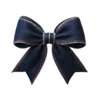 Dark blue fabric bow with red and white stitching, creating classic and elegant look. bow is neatly tied, showcasing its smooth texture and symmetrical design, perfect for gift wrapping png
