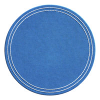 Round blue fabric patch with visible stitching, isolated on transparency background. texture of fabric is clearly visible, giving sense of material quality png