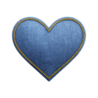 Denim heart patch with yellow stitching, symbolizing love and creativity. textured fabric and vibrant thread create stylish and unique design element png