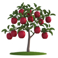 Small apple tree with lush green leaves and numerous ripe red apples growing on its branches, set against transparency background. vibrant colors create fresh and natural feel png