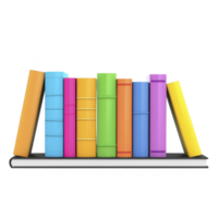 Colorful books arranged on shelf, showcasing variety of vibrant covers in neat, organized manner. image conveys sense of order and creativity, perfect for educational or decorative themes png