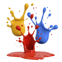 Colorful splashes of yellow, blue, and red paint create dynamic and vibrant scene, capturing energy of motion and creativity. vivid colors blend in playful and artistic expression png