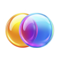 Two colorful, glossy bubbles overlap against transparency background, creating vibrant and playful visual effect. bubbles are orange and blue, with shiny, reflective surface png