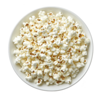Bowl of fluffy, white popcorn is displayed on transparency background, showcasing its light and airy texture. Perfect for snack or movie night, popcorn looks fresh and inviting png