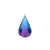 lágrima em forma, multicolorido cristal pingente com gradiente do azul e roxa matizes, apresentando prata ciclo para anexo. pingente facetas crio cintilante efeito png