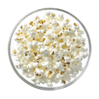 Bowl of fluffy, white popcorn is seen from above, showcasing its light and airy texture. popcorn is evenly distributed, with some kernels visible, creating simple yet appetizing appearance png