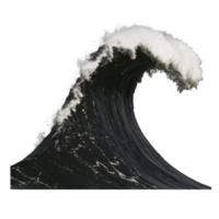 Powerful ocean wave with foamy crest captured in motion, showcasing dynamic energy of sea. wave dark blue color contrasts with white foam, creating dramatic scene png