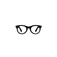 Simple black silhouette of eyeglasses with round lenses and classic frame design, isolated on transparency background. minimalist style conveys modern and clean aesthetic png