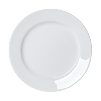 Plain white ceramic plate with glossy finish is shown against transparency background. simple design and clean surface make it ideal for serving various dishes png