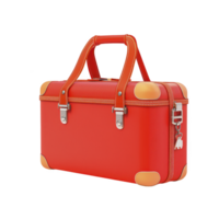 Stylish red leather suitcase with orange accents and metal hardware, featuring secure lock and sturdy handles, perfect for travel png