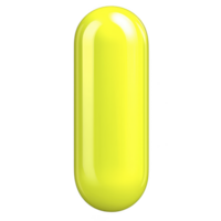 Bright yellow capsule shaped object with glossy finish, isolated on transparency background. smooth surface and vibrant color make it visually striking png
