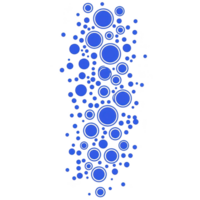 Vertical arrangement of various sized blue circles creates dynamic and abstract pattern against transparency background, evoking sense of movement and depth png