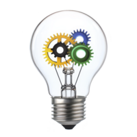 Light bulb with colorful gears inside symbolizes innovation and creativity, representing concept of ideas and problem solving. gears suggest mechanical or engineering theme png
