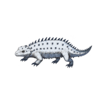 Detailed illustration of spiky, armored lizard with white and blue color scheme, showcasing its unique texture and pattern. creature appears to be blend of fantasy and realism, evoking curiosity png