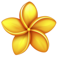 Vibrant yellow flower with five petals, resembling stylized plumeria, is depicted in digital illustration. petals are glossy and symmetrical, creating cheerful and bright appearance png