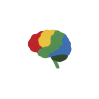 Colorful brain illustration with sections in red, yellow, green, and blue, symbolizing creativity and diversity. design is simple and abstract, set against transparency background png