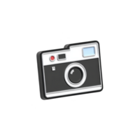 Retro style camera icon with black body, white details, and red button, evoking sense of nostalgia and creativity. design is simple and modern, suitable for digital use png