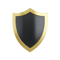 Sleek black shield with shiny gold border, symbolizing protection and security. minimalist design conveys strength and elegance, suitable for various digital or print uses png