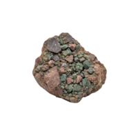 Rough, multicolored mineral rock with green and brown hues, showcasing textured surface and irregular shape, isolated on transparency background png