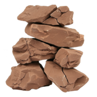 Stack of brown, rough textured rocks is arranged in balanced formation, showcasing natural cracks and rugged surfaces. earthy tones and irregular shapes create rustic, organic feel png