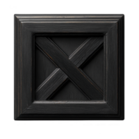 Dark wooden square panel with raised X design, showcasing rustic and elegant texture. deep color and intricate pattern add touch of sophistication, ideal for interior decor png