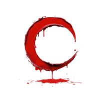 red crescent shape with dripping effect creates striking and eerie visual. design is bold and artistic, evoking sense of mystery and intrigue png