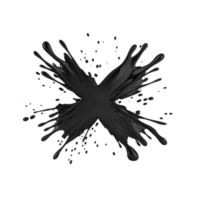 bold black paint splatter forms X shape against transparent background, creating striking and dynamic visual. splatter effect adds sense of movement and energy png