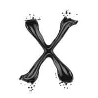 shiny, metallic letter X with liquid like texture and droplets, set against transparent background, creates futuristic and dynamic appearance png