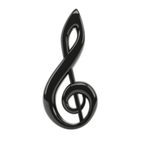 shiny black treble clef symbol stands out against transparency background, representing music and melody. sleek design and glossy finish give it modern and elegant appearance png