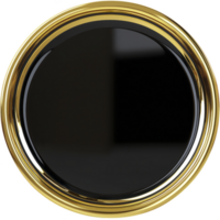 round, glossy black button with shiny gold border, reflecting light and creating luxurious appearance. design is simple yet elegant, suitable for various decorative or digital interface uses png