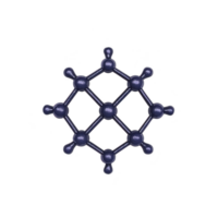 3D illustration of benzene molecule, showcasing its hexagonal ring structure with alternating single and double bonds, and hydrogen atoms attached. model is colored in shades of blue png