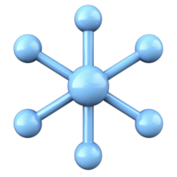 shiny blue 3D molecule model with central sphere connected to six outer spheres by rods, resembling abstract atomic structure png