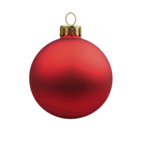 shiny red Christmas ornament with gold cap and loop for hanging, perfect for festive holiday decorations. smooth surface reflects light, adding cheerful touch to any Christmas tree png