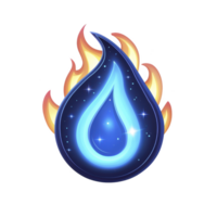glowing blue water droplet with fiery outline creates striking contrast, symbolizing fusion of water and fire elements. design is enhanced with sparkling stars, adding magical touch png