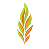 This features stylized, abstract leaf design with vibrant green and orange colors, creating dynamic and artistic appearance. leaf shapes are elongated and layered, giving sense of movement png