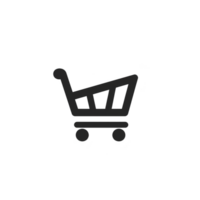 simple black shopping cart icon on transparent background, symbolizing online shopping or retail. cart is depicted with four wheels and handle, conveying minimalist design png