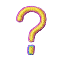 This features colorful, fluffy question mark with vibrant design, combining yellow, pink, and blue hues, set against plain background. playful texture adds whimsical touch png