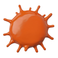 This features vibrant orange paint splash with glossy finish, resembling sunburst or abstract art piece. dynamic shape and bright color create lively and energetic visual png