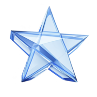 shiny, transparent blue glass star with faceted design reflects light beautifully, creating sparkling effect. star geometric shape and smooth surface give it modern and elegant appearance png
