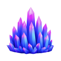 Vibrant cluster of glowing blue and purple crystals with sharp edges, creating mystical and enchanting appearance. crystals are arranged in dynamic formation, reflecting light beautifully png