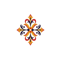 intricate, colorful geometric pattern with symmetrical floral elements and vibrant hues of red, orange, and yellow on transparency background. design exudes elegance and artistic flair png