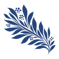 decorative blue floral design with stylized leaves and small berries, creating elegant and artistic pattern. illustration is simple yet sophisticated, suitable for various design applications png