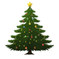 beautifully decorated Christmas tree with shining star on top, adorned with colorful ornaments and twinkling lights, creating festive and joyful atmosphere png